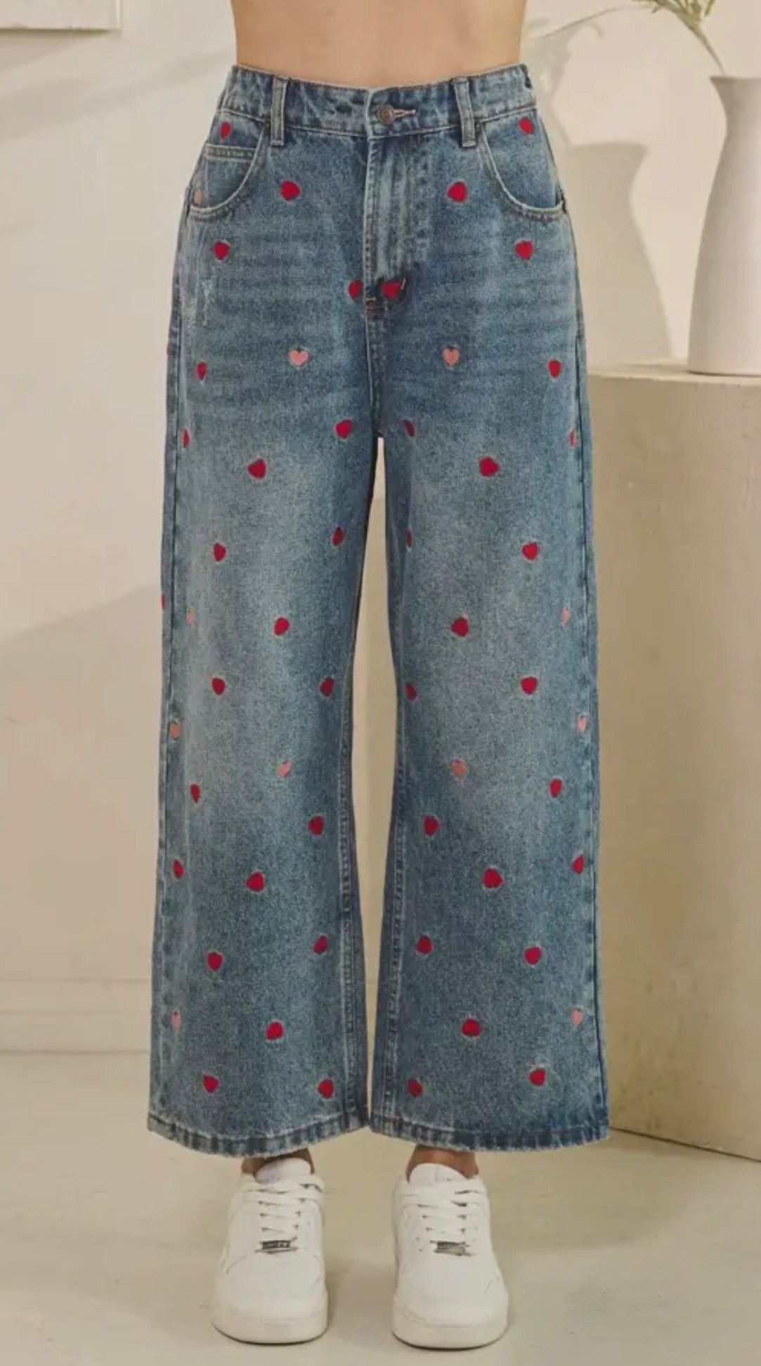Washed Heart Embroidered Jeans
