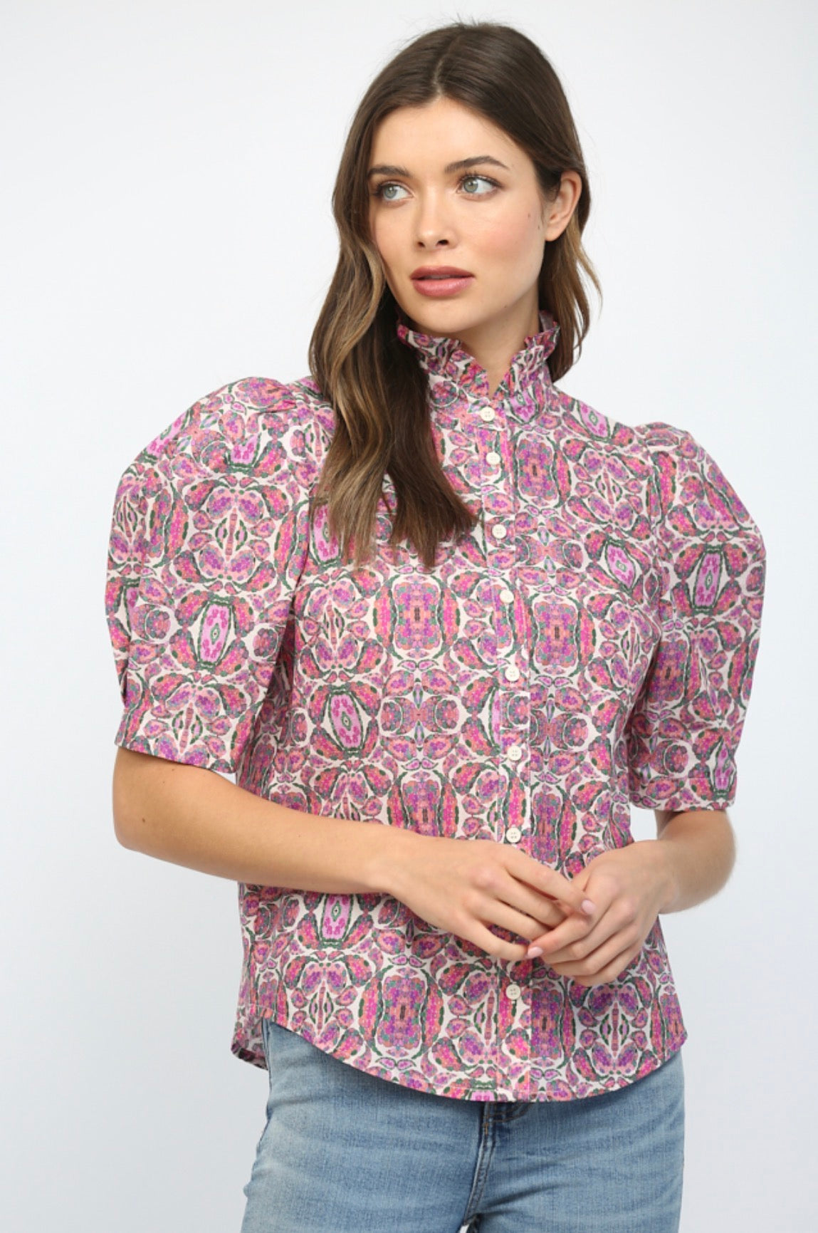 Ruffle It Up Floral Button Down