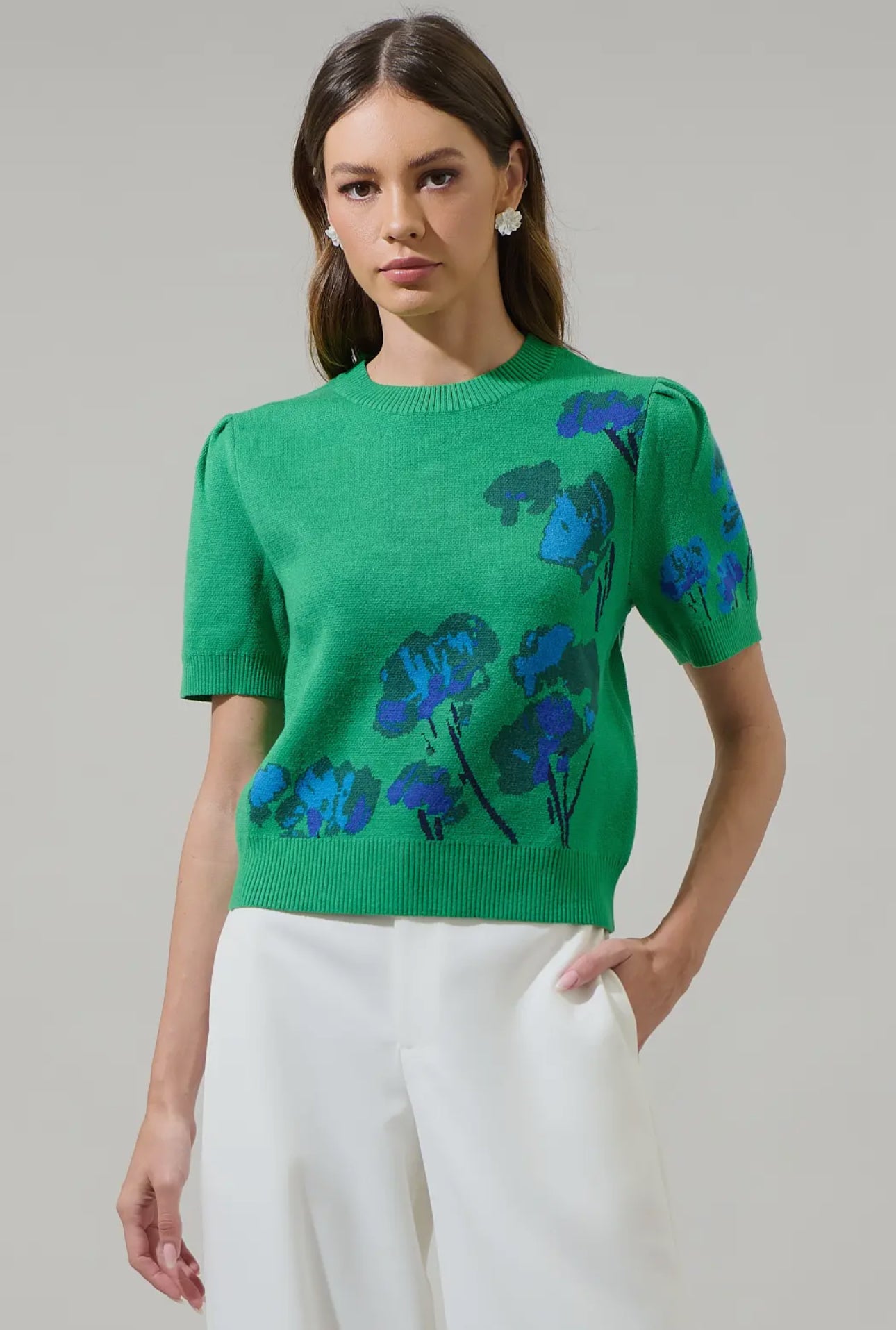 Floral Pleated Sweater Top