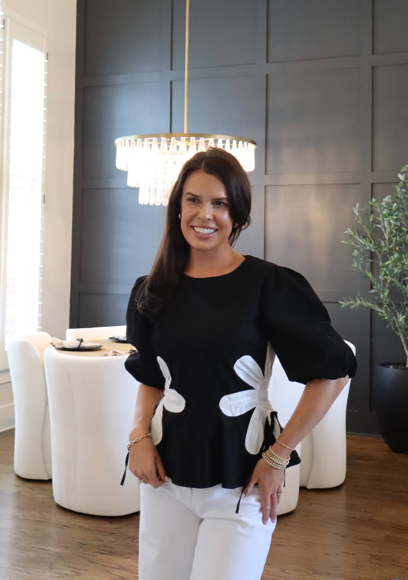 Happy Daisy Peplum Top - Black