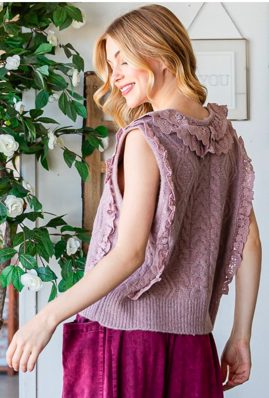 Hold Me Close Lace Knit Sweater Vest