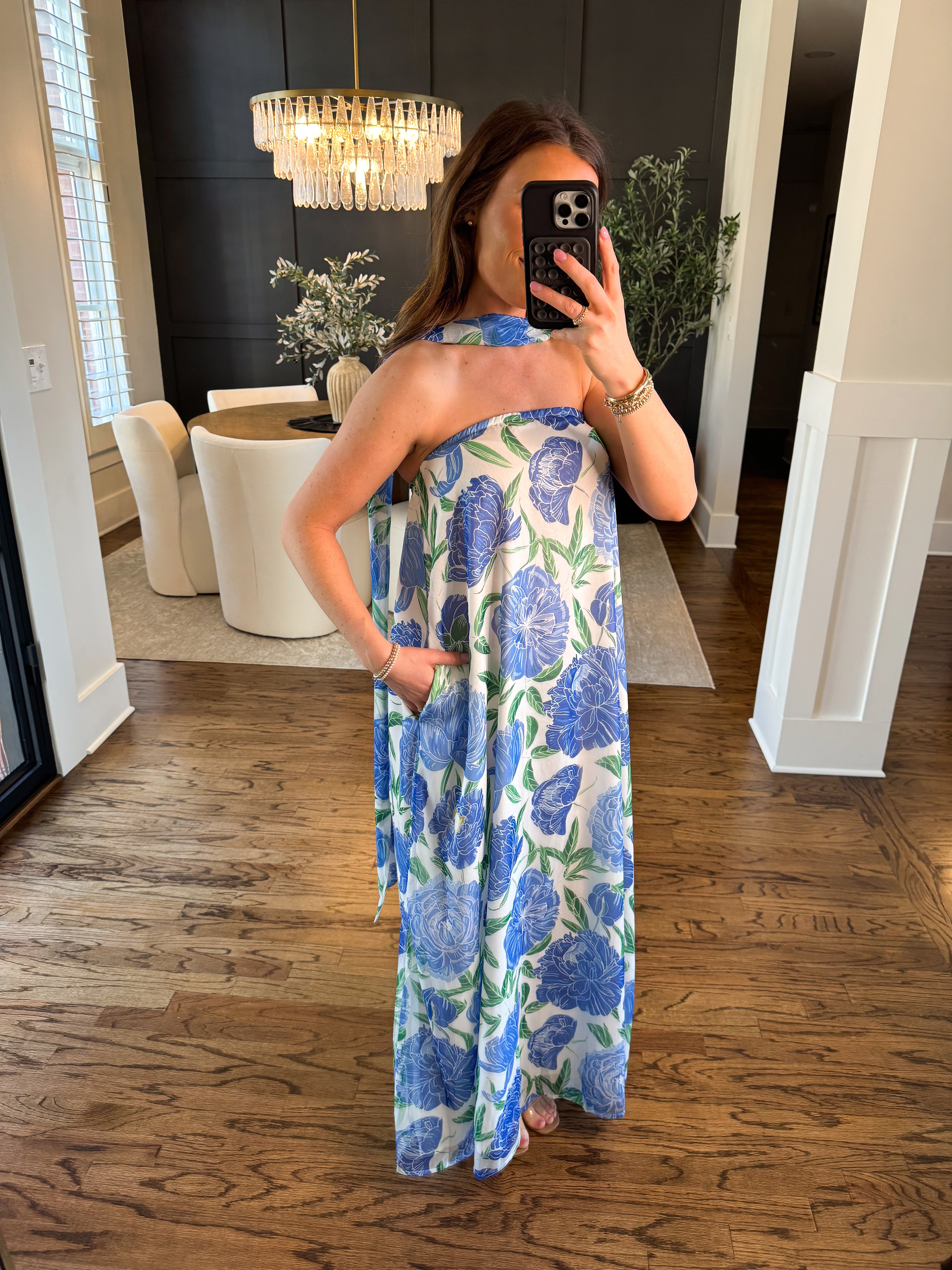 Sarah Strapless Convertible Scarf Maxi Dress