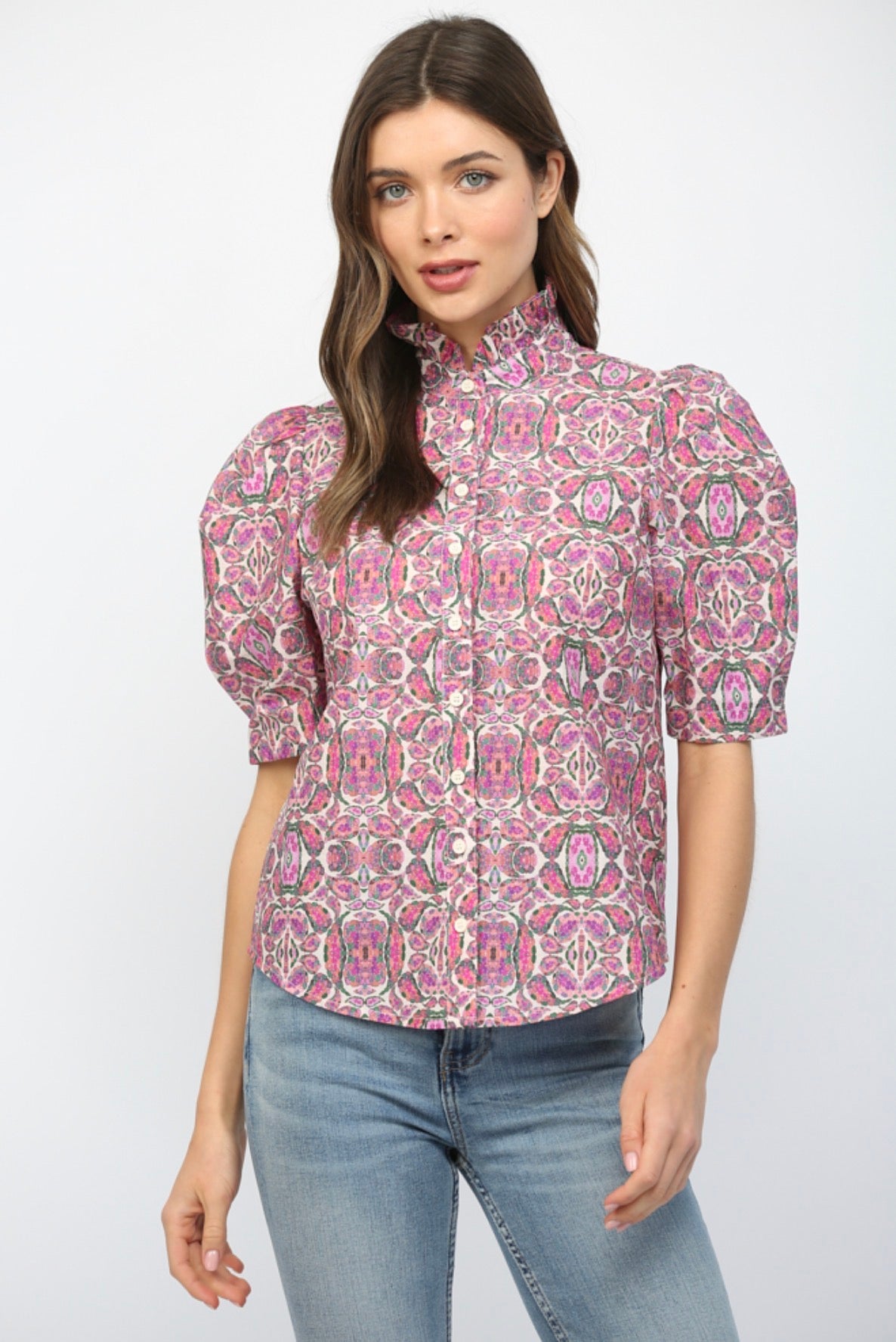 Ruffle It Up Floral Button Down