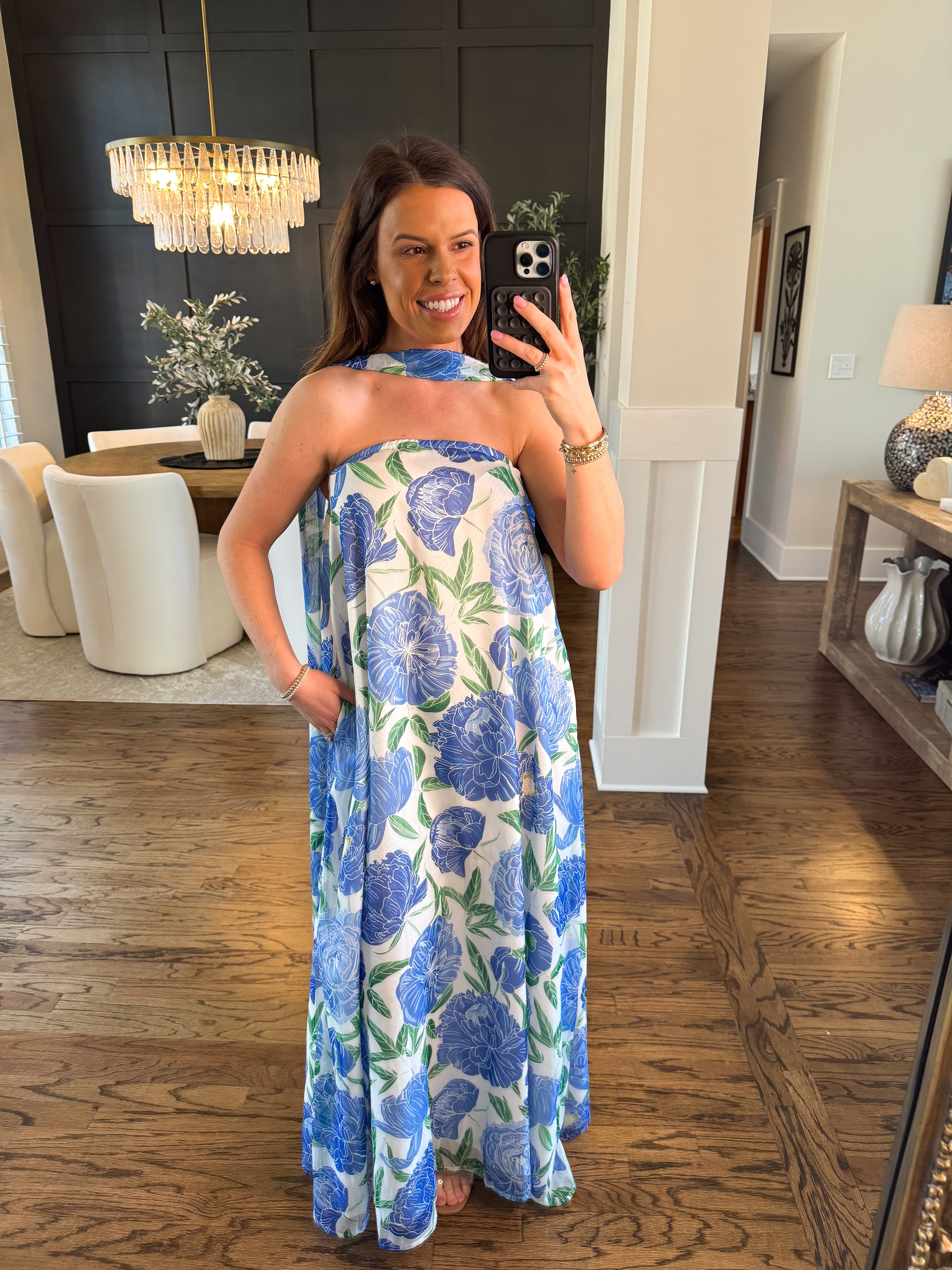 Sarah Strapless Convertible Scarf Maxi Dress