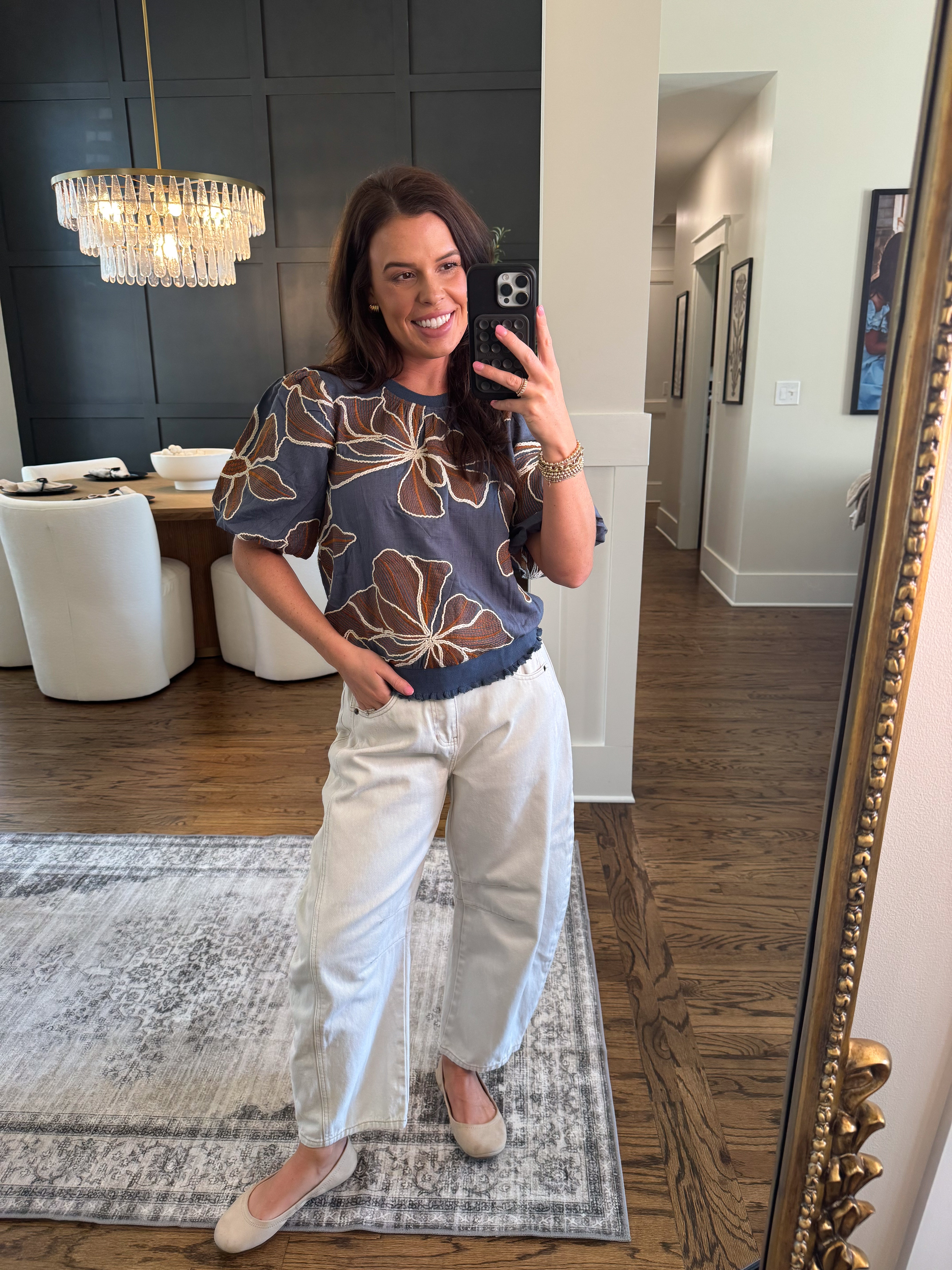 Contrast Floral Embroidered Top