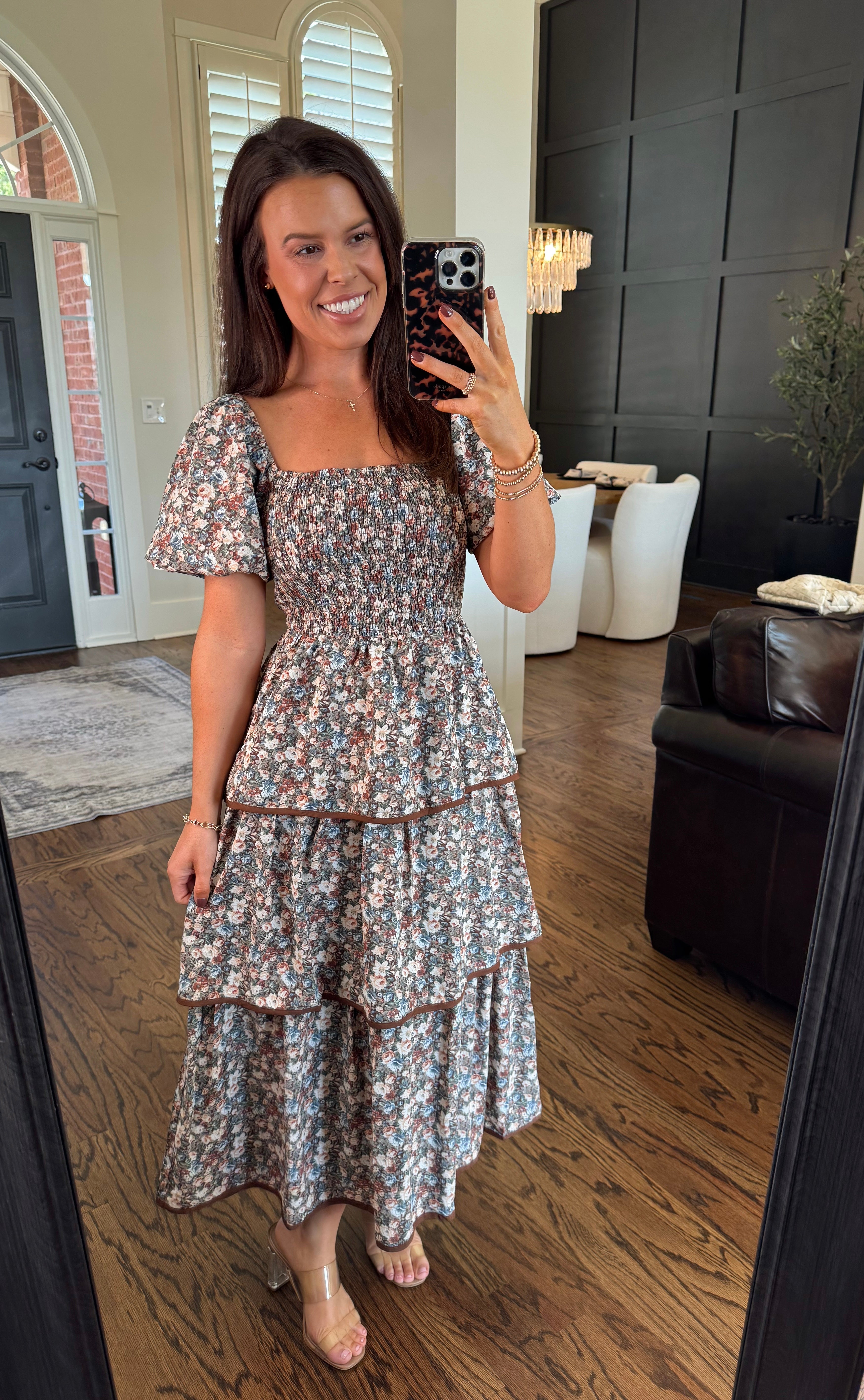 Ditsy Floral Tiered Midi Dress