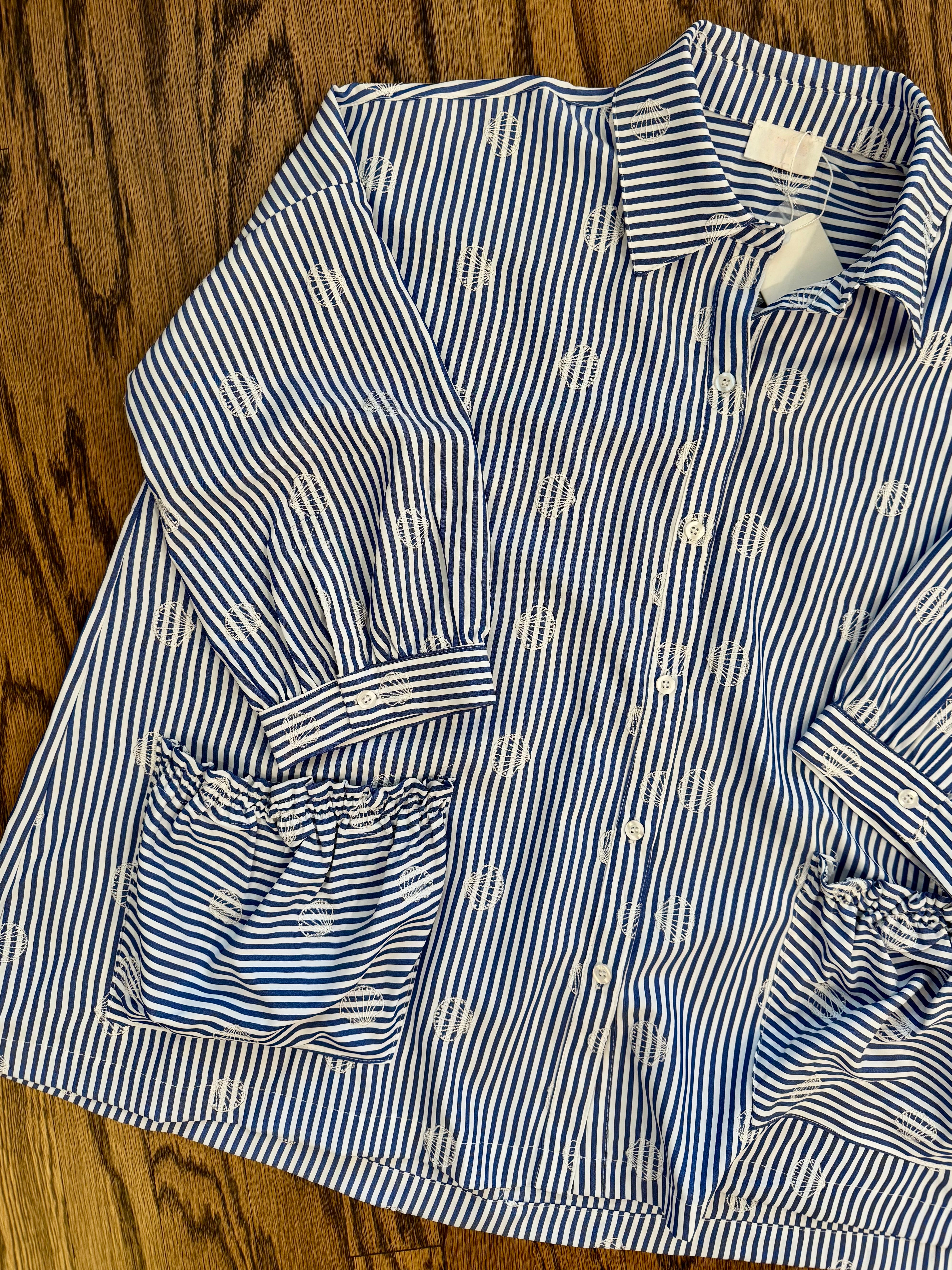 Shell Chic Embroidered Oversized Top