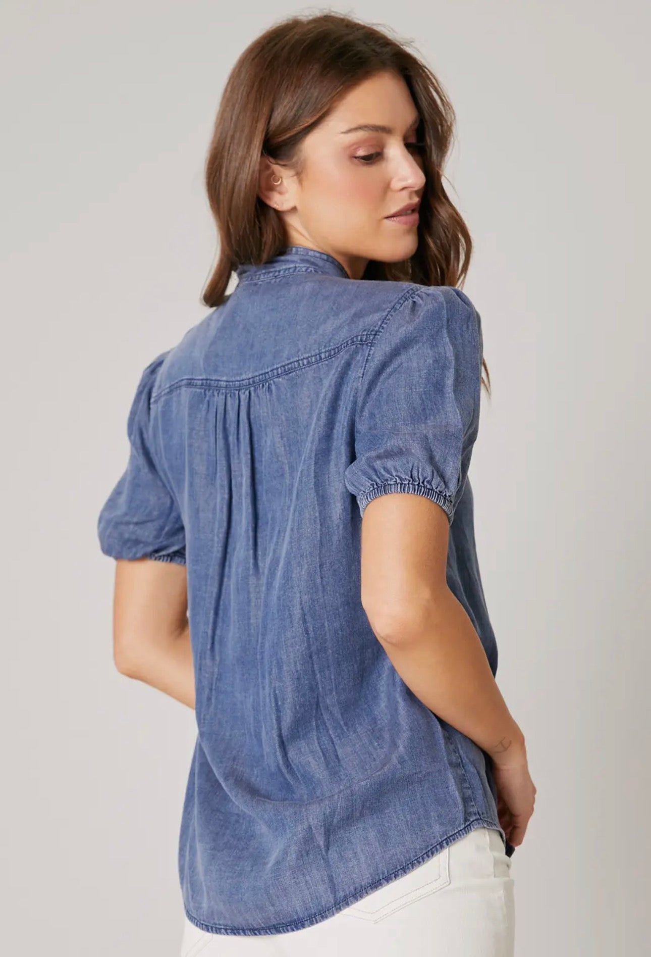 Charlie Chambray Front Bow Top