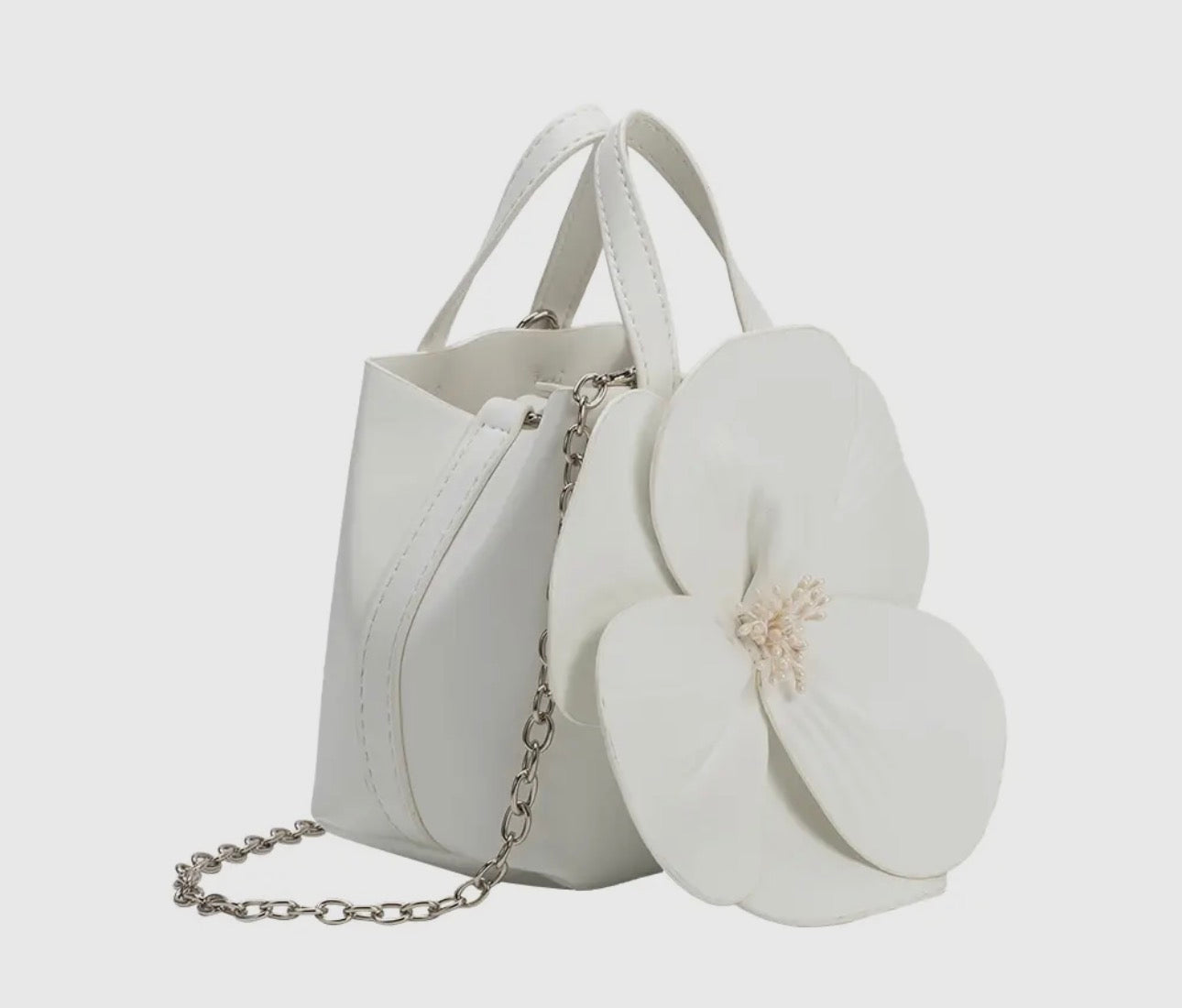 Monroe Ivory Flower Vegan Leather Top Handle Bag