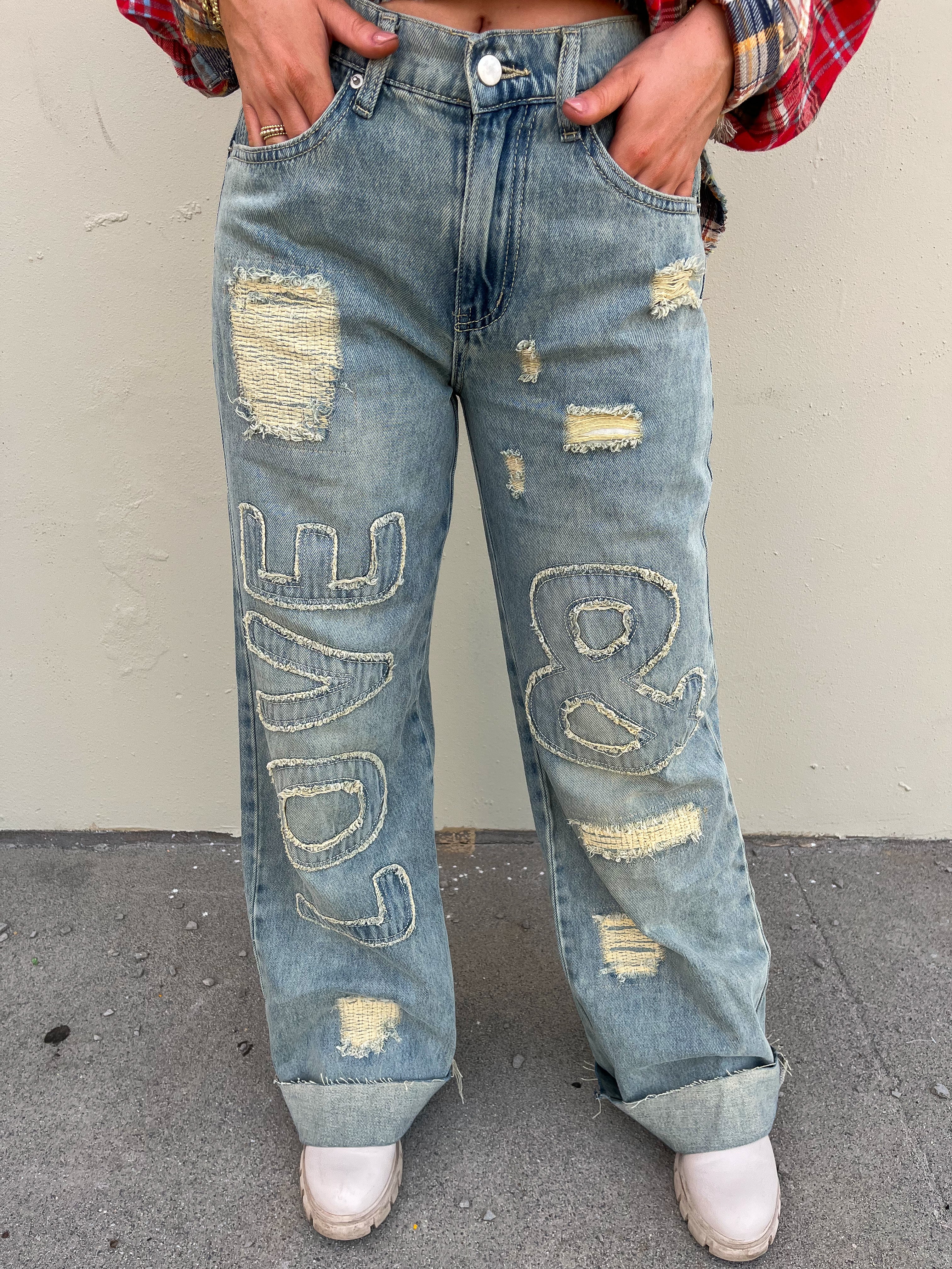 We're The Free Patched Denim