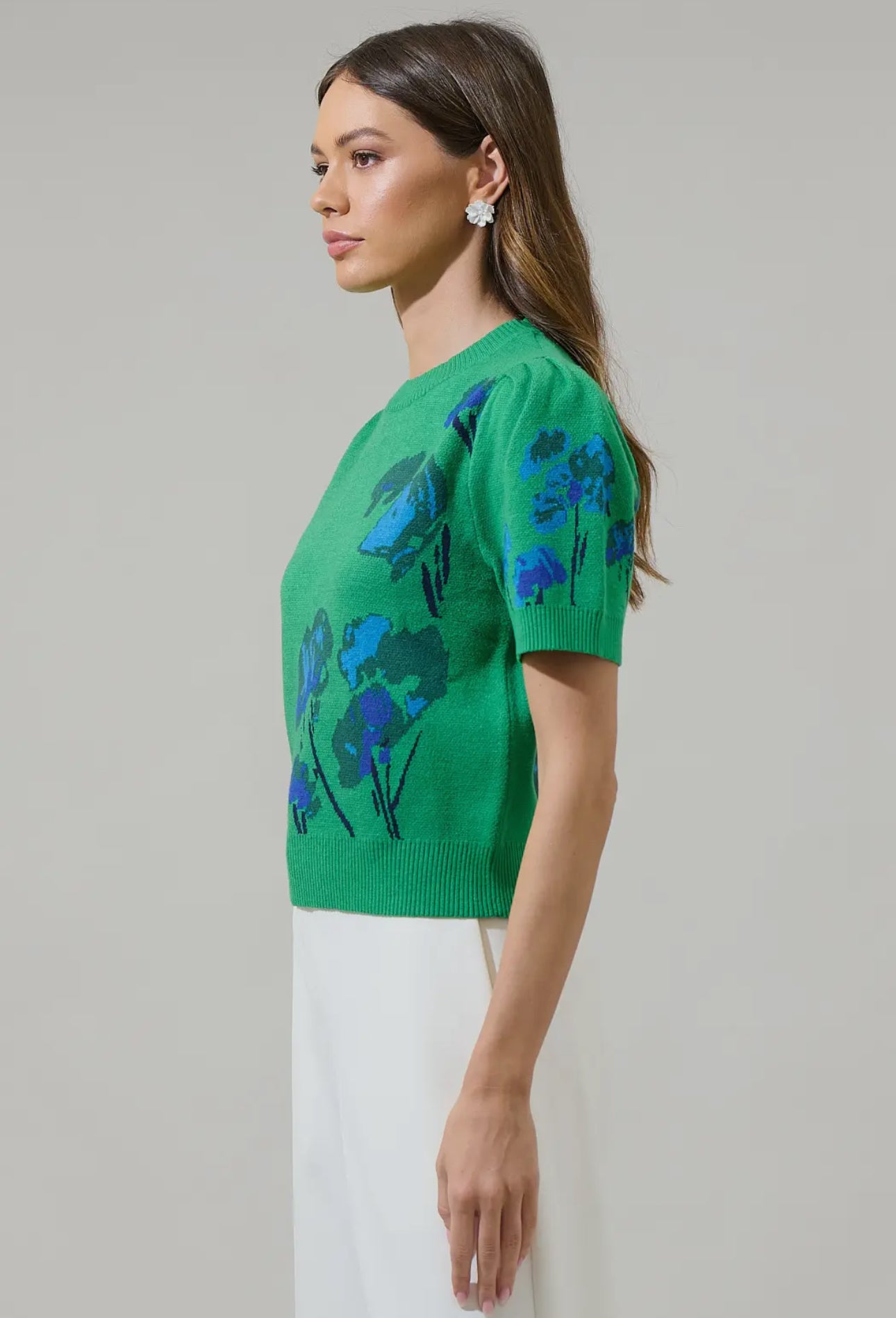 Floral Pleated Sweater Top