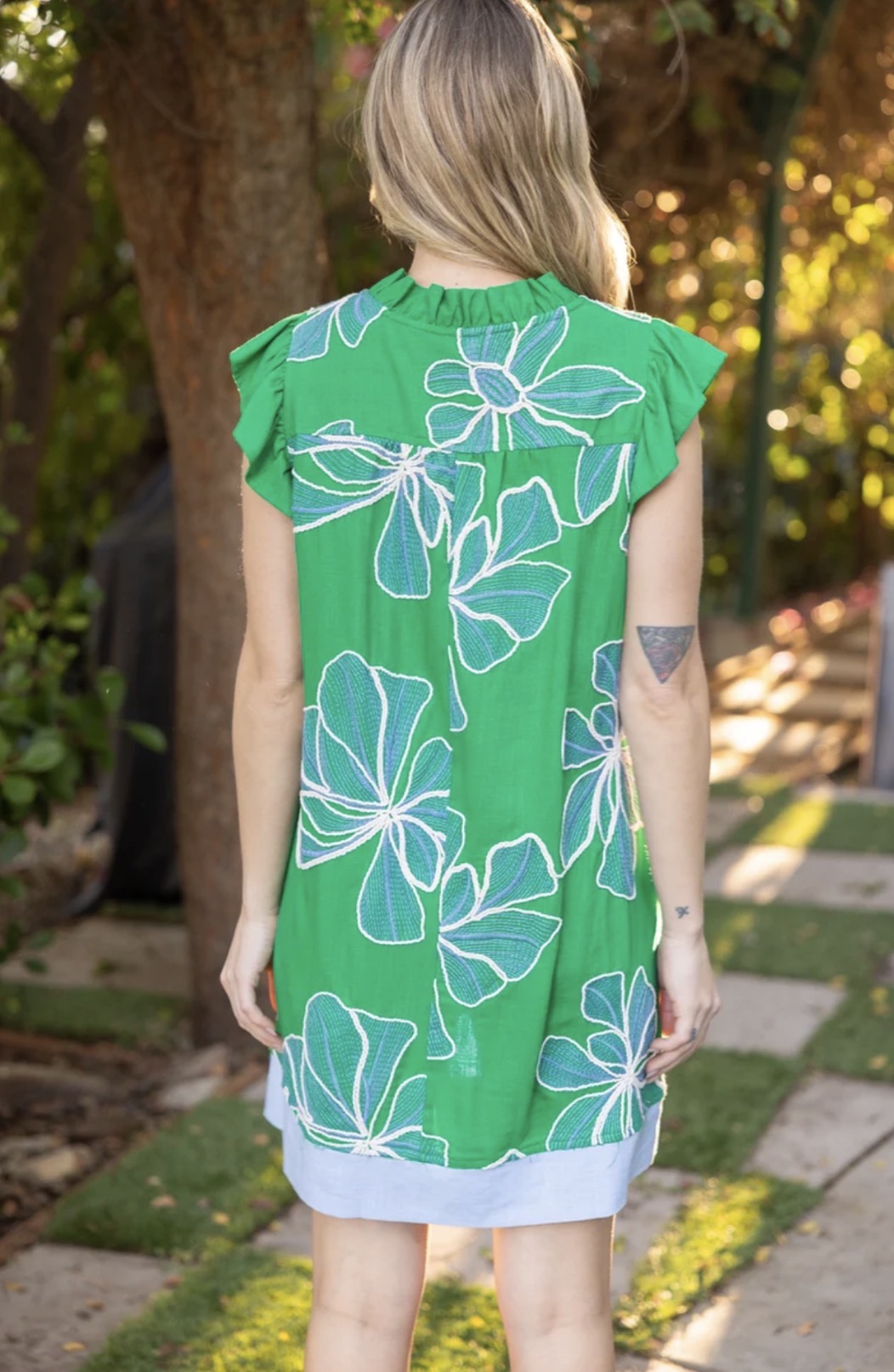 Ruffle Floral Embroidered Dress