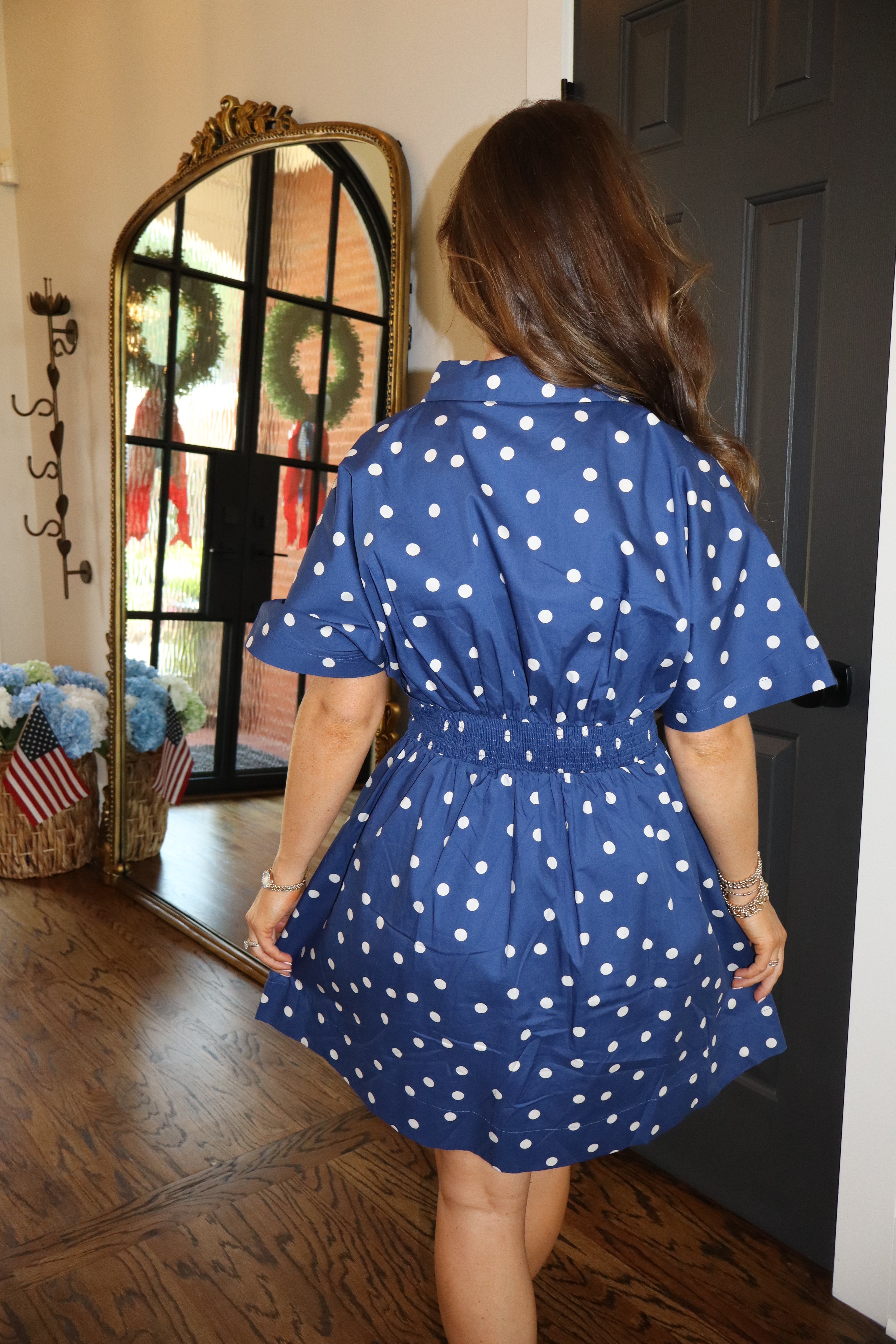 Need You Now Navy Polkadot Dress