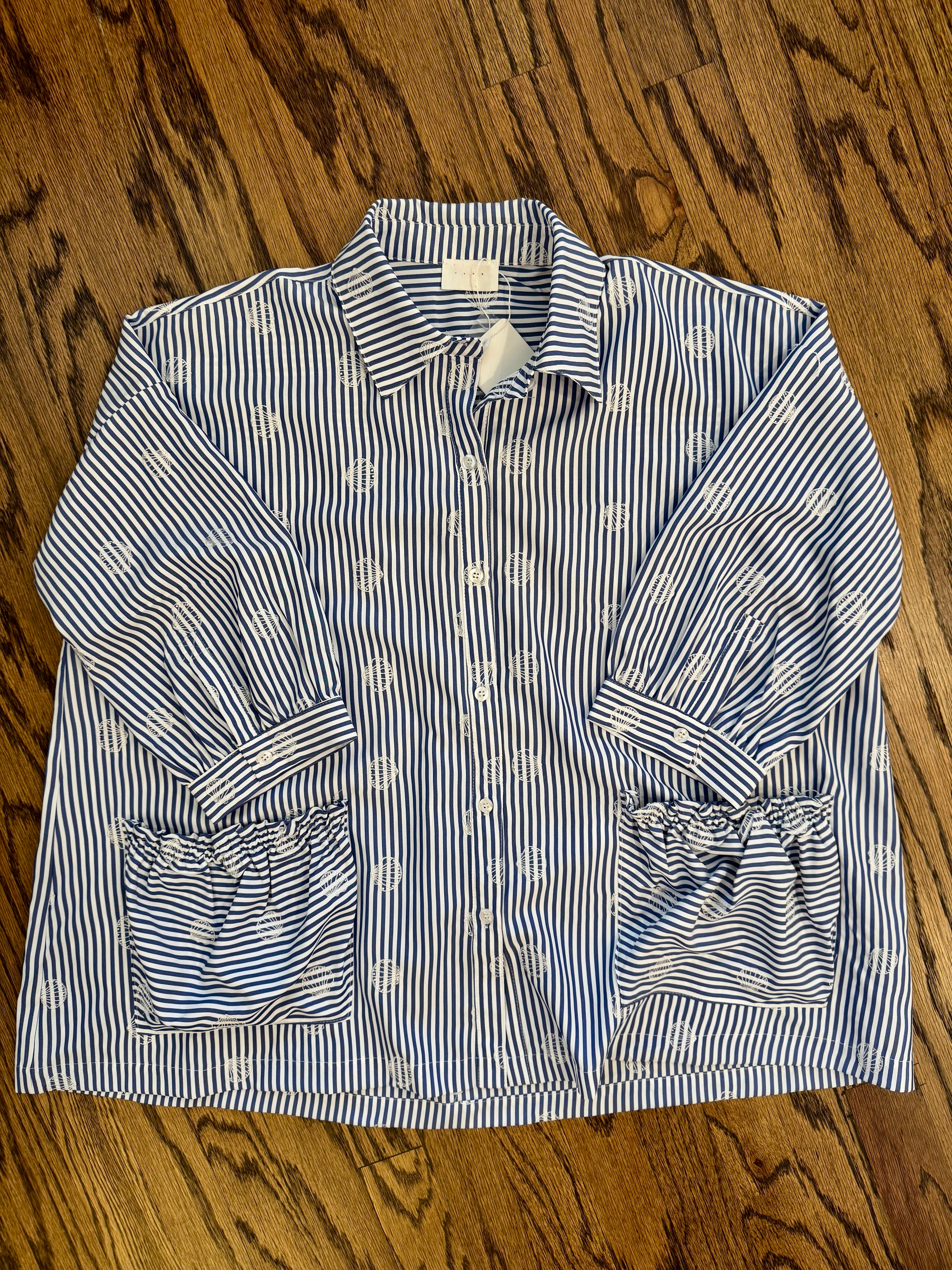 Shell Chic Embroidered Oversized Top