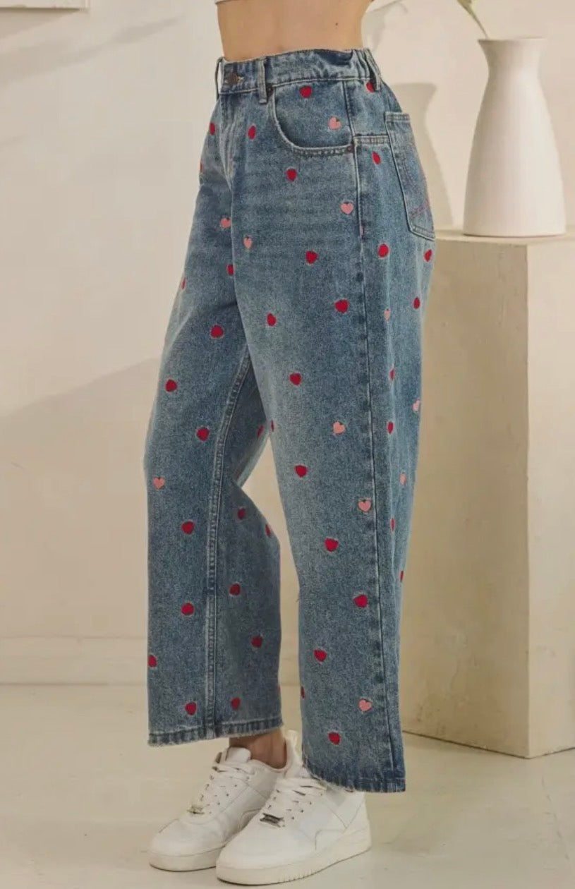 Washed Heart Embroidered Jeans