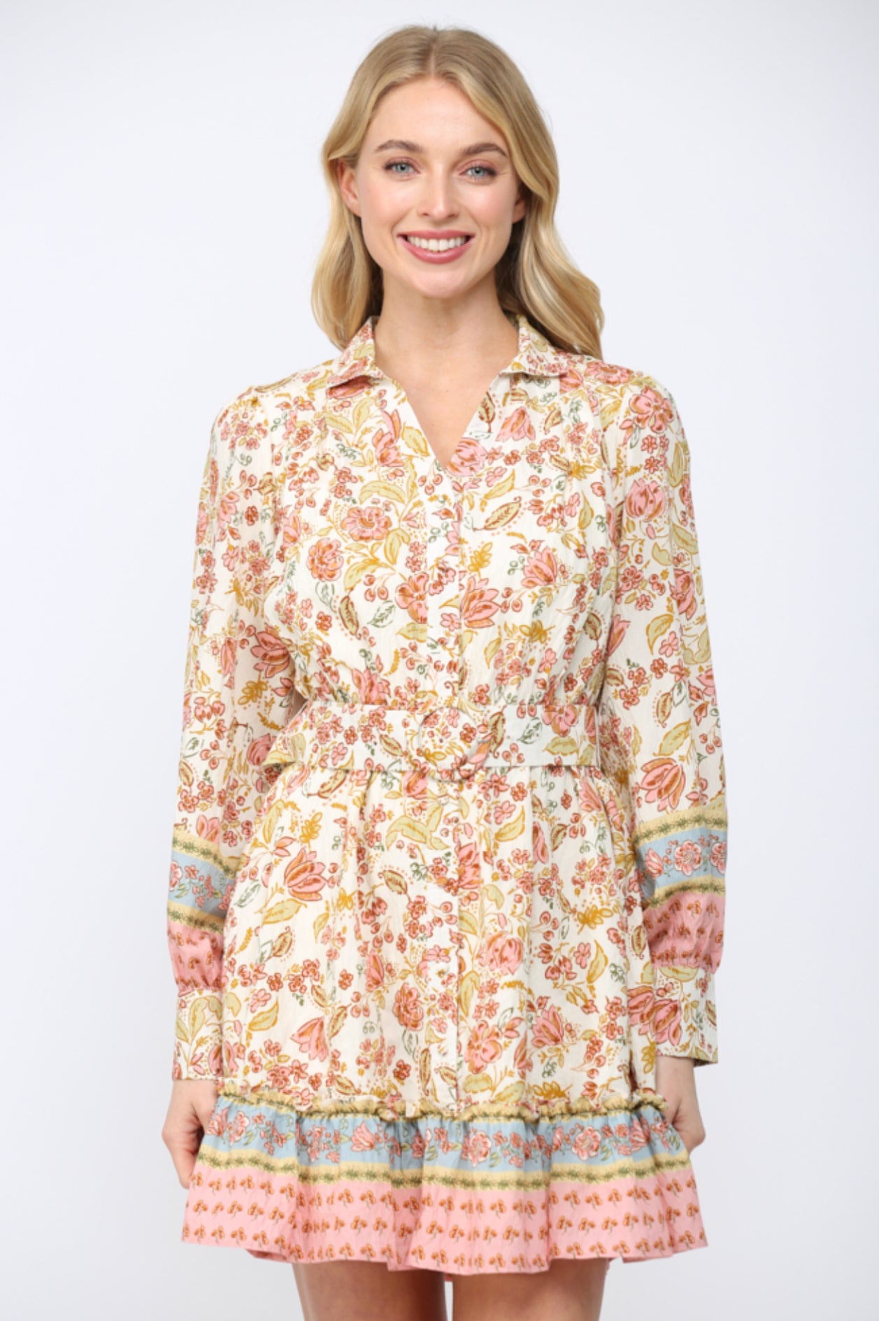 Pretty in Floral Belt Dress