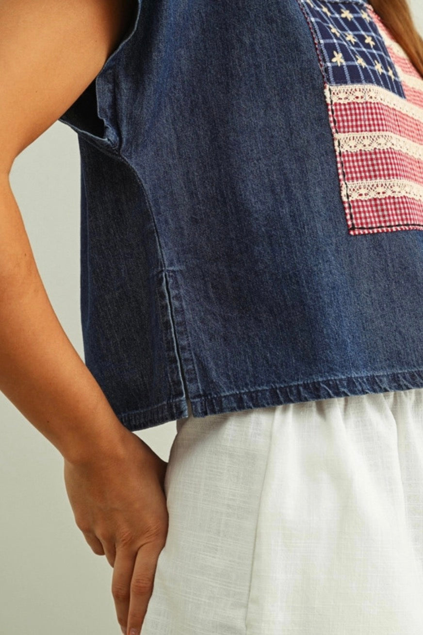 American Girl Flag Patched Top
