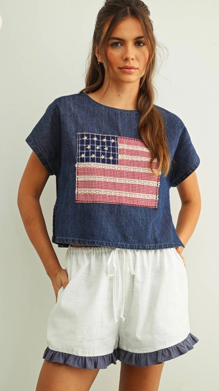 American Girl Flag Patched Top