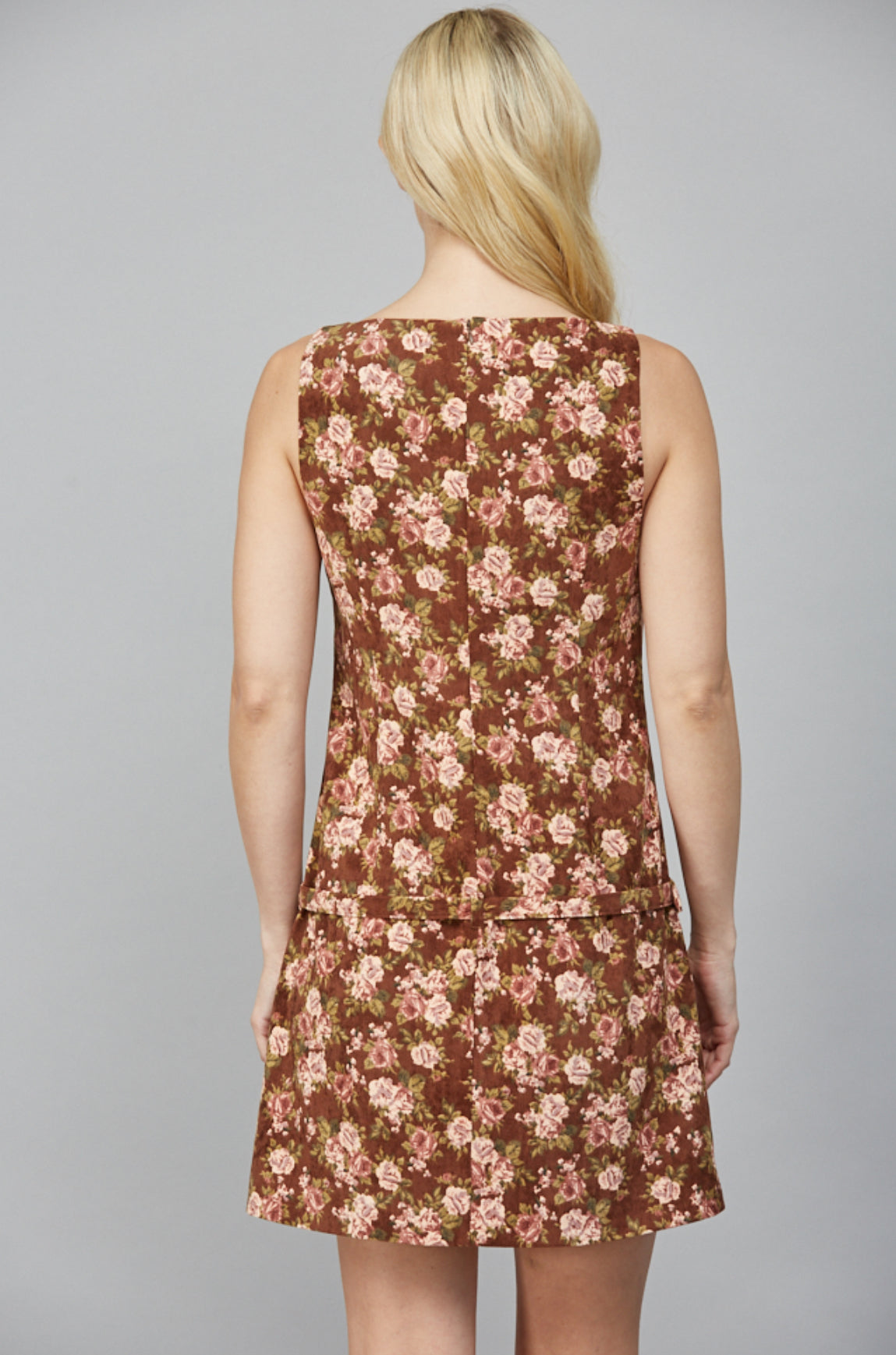 Corduroy Belted Floral Dress
