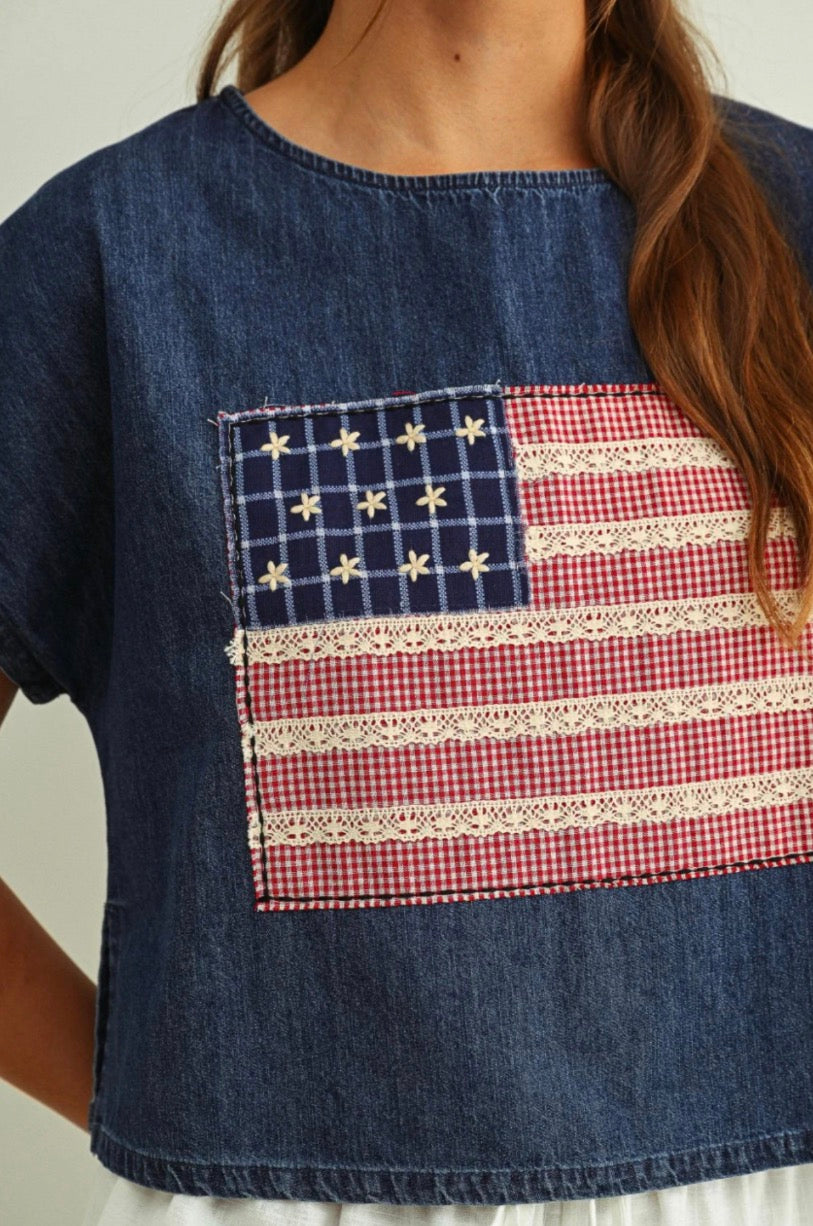 American Girl Flag Patched Top