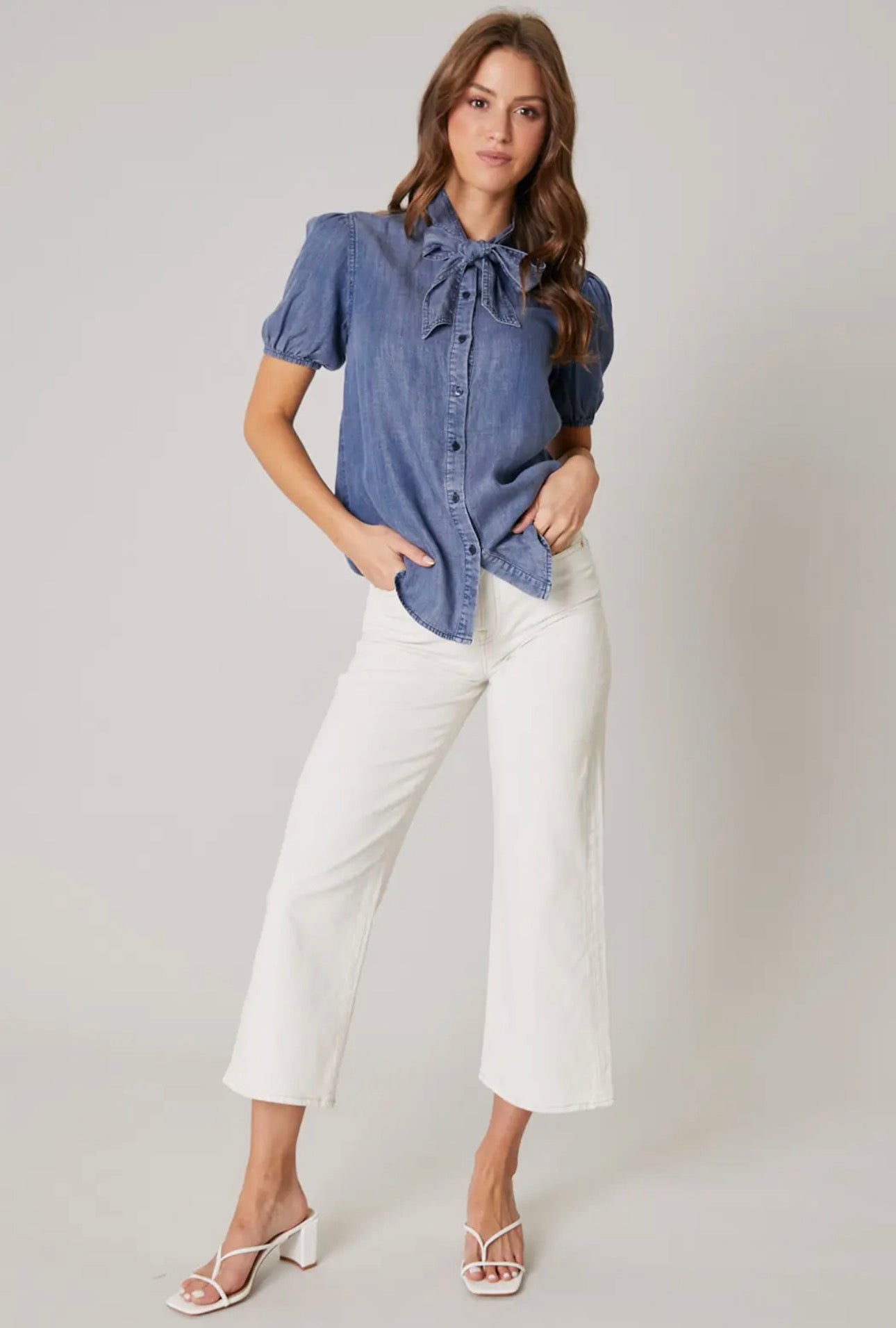 Charlie Chambray Front Bow Top